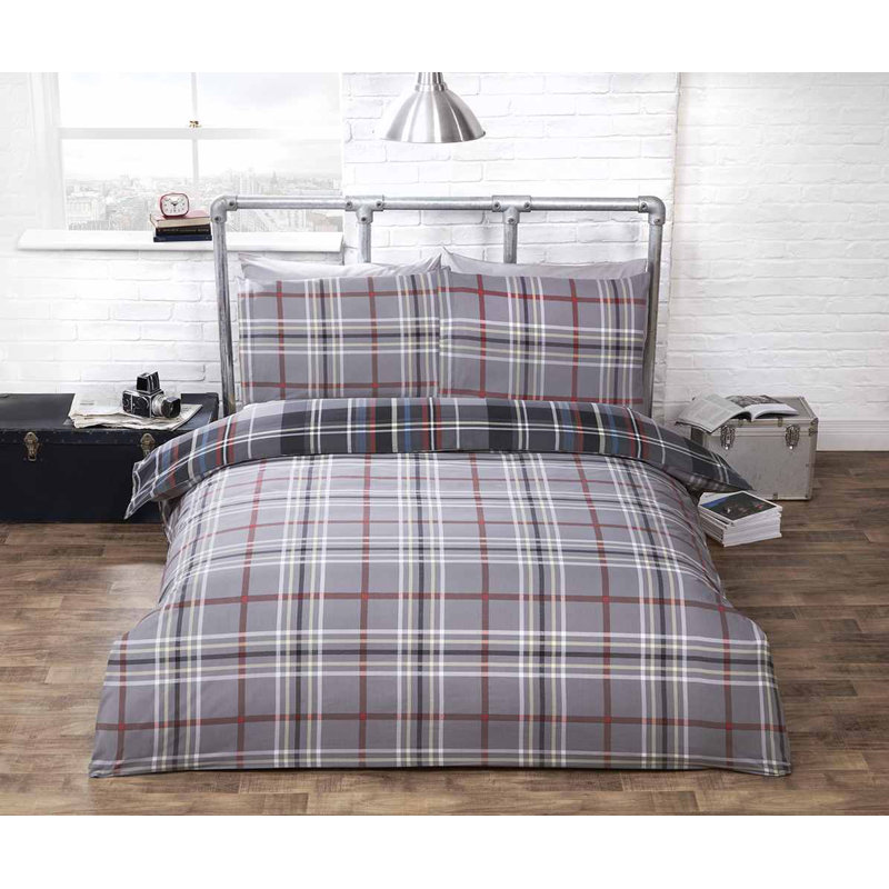 Gore Polyester Duvet Cover with Pillowcases, Kingsize - 2 Standard Pillowcases, Grey/White/Claret