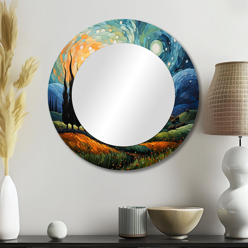 Vangogh The Swaying Cypress II - miroir mural décoratif Vangogh, grand miroir rond traditionnel, impression d'art en métal