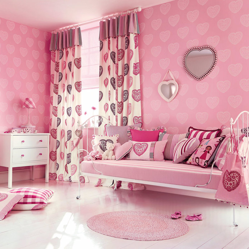 Sweet Heart 10.05m x 52cm Wallpaper Roll, Soft Pink