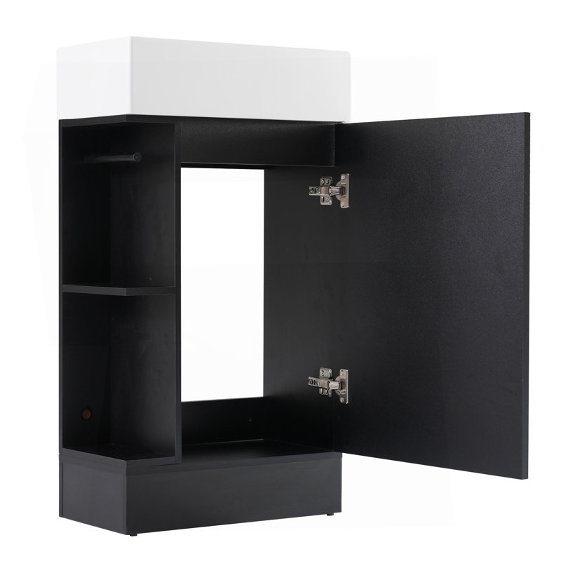 Meuble-lavabo 18,6 po avec lavabo, meuble-lavabo avec tablette à deux niveaux, orientation gauche ou droite, noir, Noir