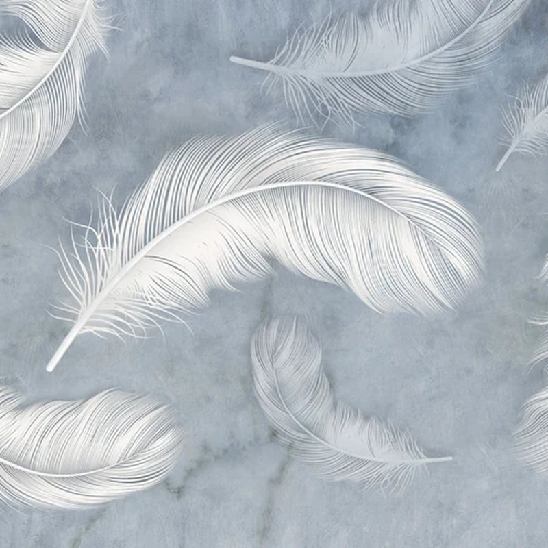 Décoration murale moderne moderne en plumes blanches abstraites sur fond bleu pâle, élégante décoration murale contemporaine