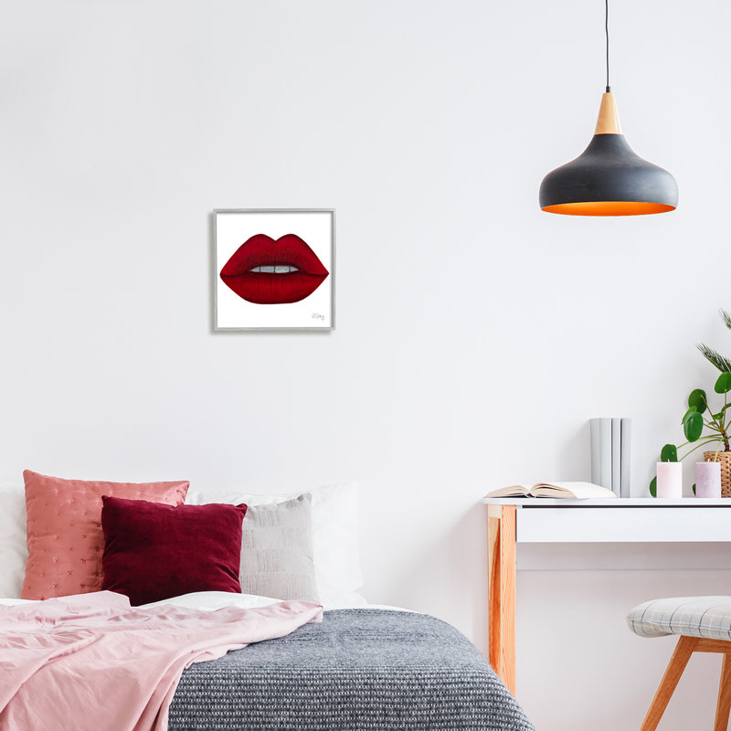 «Red Lips On White On Wood» par Alejandra Saiz, reproduction, Estampe numérique Farmhouse, H 12 po x l 12 po x P 1,5 po