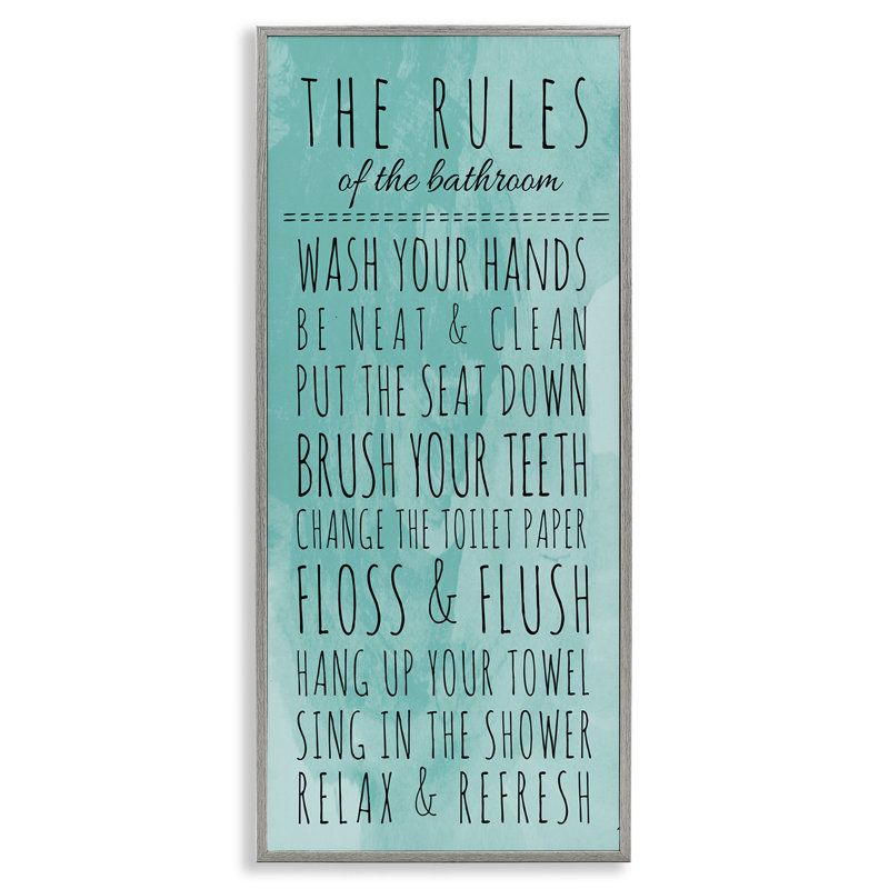 «Bathroom The Rules» par Anna Quach - reproduction d'art textuel sur toile, H 30 po x l 13 po, Estampe numérique Farmhouse