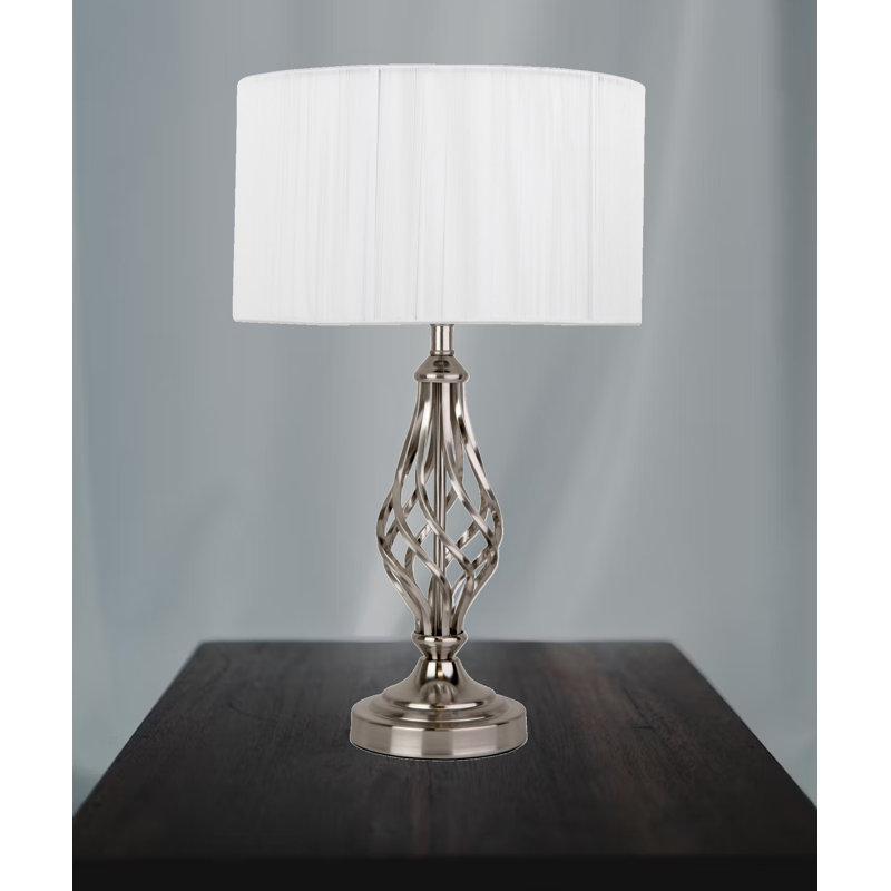 Alaizah 49cm Table Lamp Classic Barleytwist Metal with Ivory String Wrapped Shade, Satin Silver