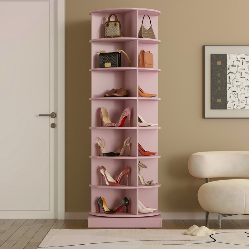 360 Rotating Shoe Cabinet With 7 Layers Can Accommodate Up To 28 Paris Shoes, Pink