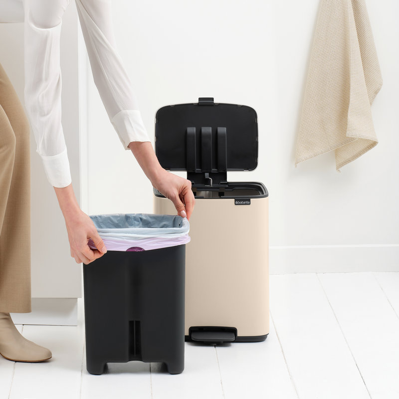 Brabantia Bo Pedal Bin, 12 L, Soft Beige, 36.9cm H x 29.2cm W x 26.3cm D