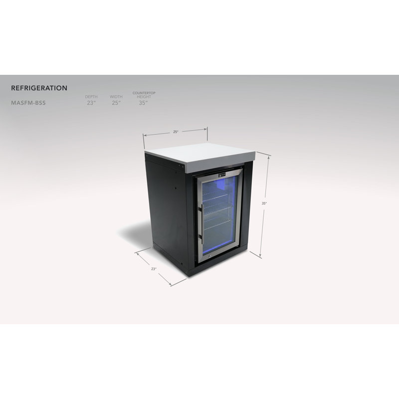 Mont Alpi MASFM-BSS 2.7 Cubic Ft. Black Stainless Steel Outdoor Rated Wine Cooler Lockable Compact Refrigerator Fridge Cabinet Module with Granite Countertop & Blue LED Lighting