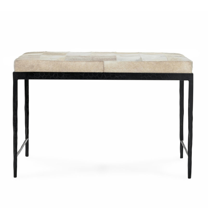 Achen Leather Hide Ottoman Bench, Ivory, 18.5" H x 28" W x 16" D