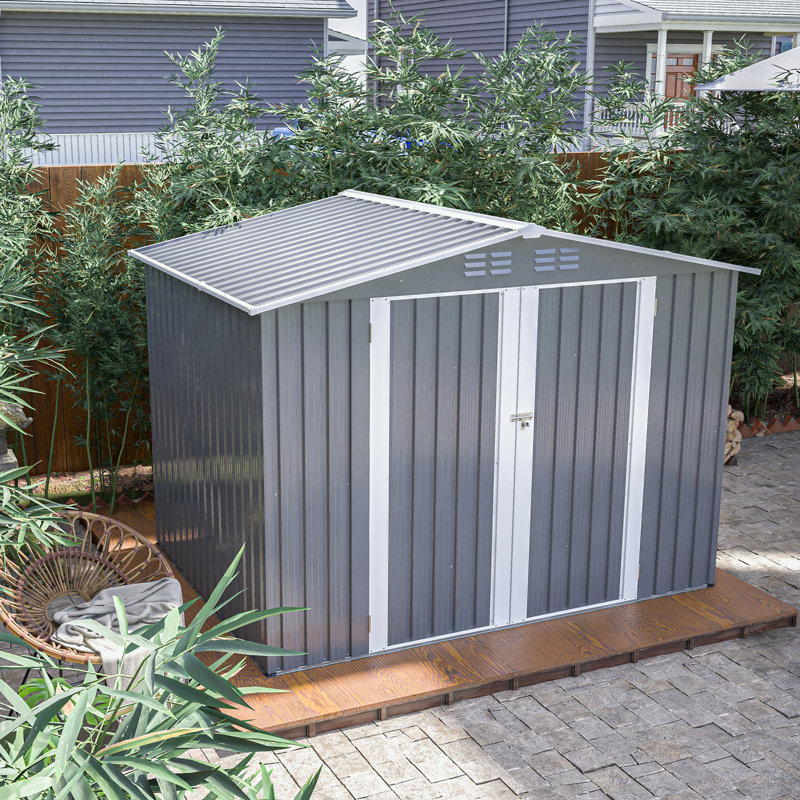 Remise extérieure pour outils avec base en métal, Gris