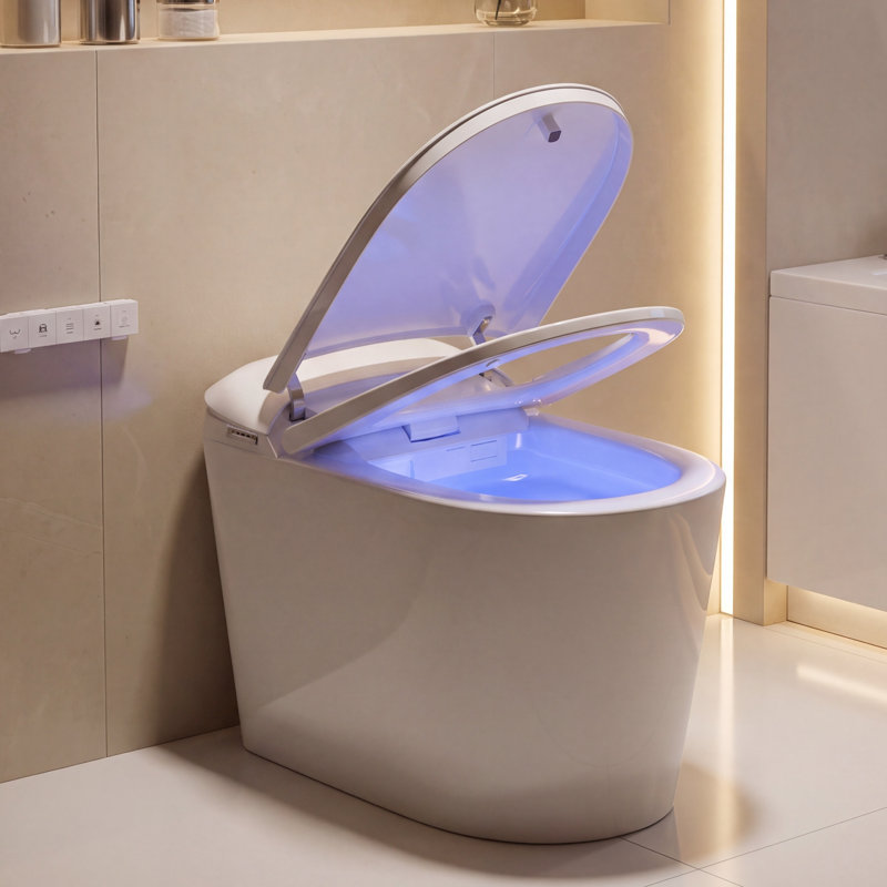 Toilette intelligente, couvercle automatique, siège chauffant, télécommande, affichage à DEL, pression d'eau réglable et fonctions activées au pied pour la maison, l'hôtel et le bureau
