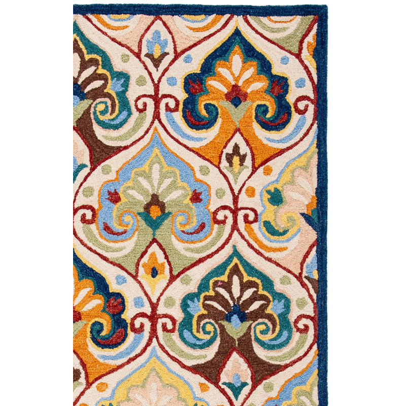 Metro Hand Tufted Wool/Cotton Floral Rug in Beige/Blue, Rectangle 3' x 5'