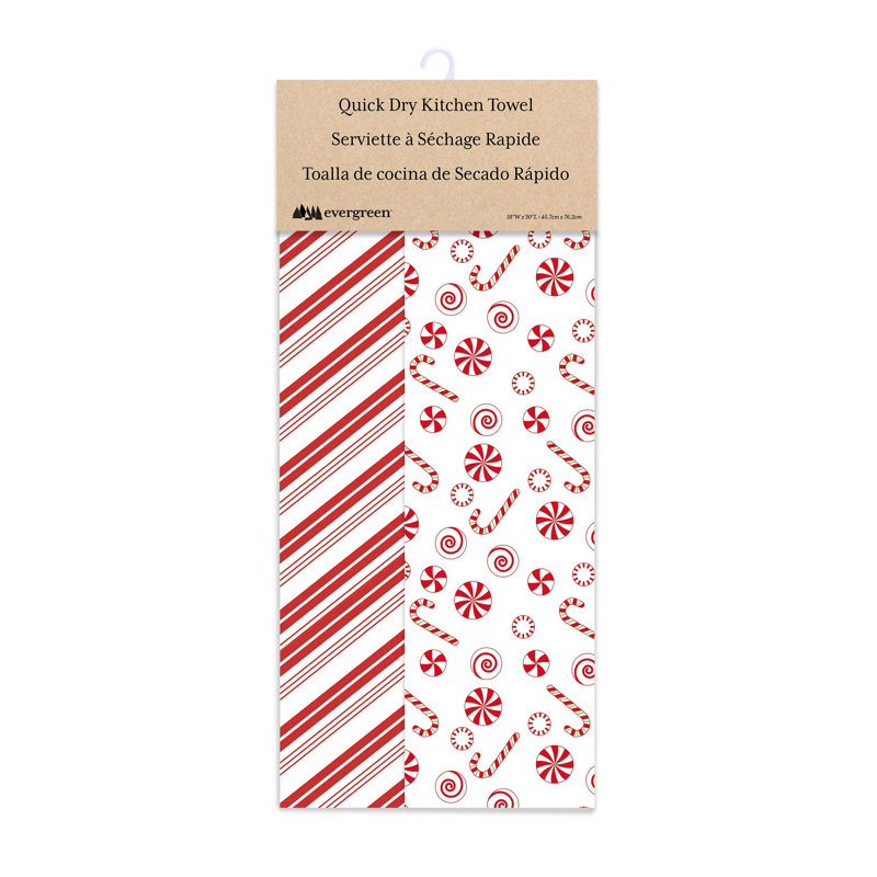 Candy Cane Double-Sided Quick Dry Waffle Weave Kitchen Towel