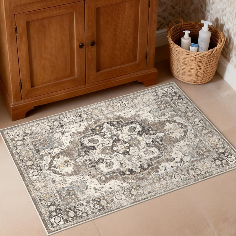 Wide Hallway Rug: Vintage Washable Soft for Living Room Bedroom Water Resistant Carpet with Non-Slip Backing for Entry Kitchen Dining Room Thin Bathroom Floor Mat(Brick)