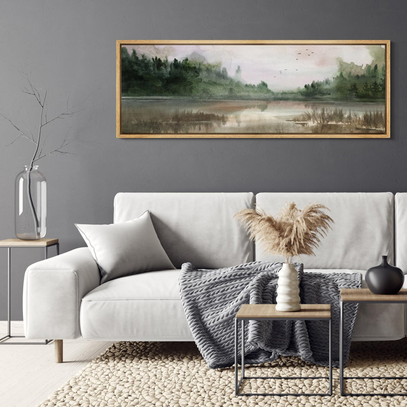 Paysage rustique, campagne tranquille, lac tranquille, H 20 po x l 60 po, Naturel