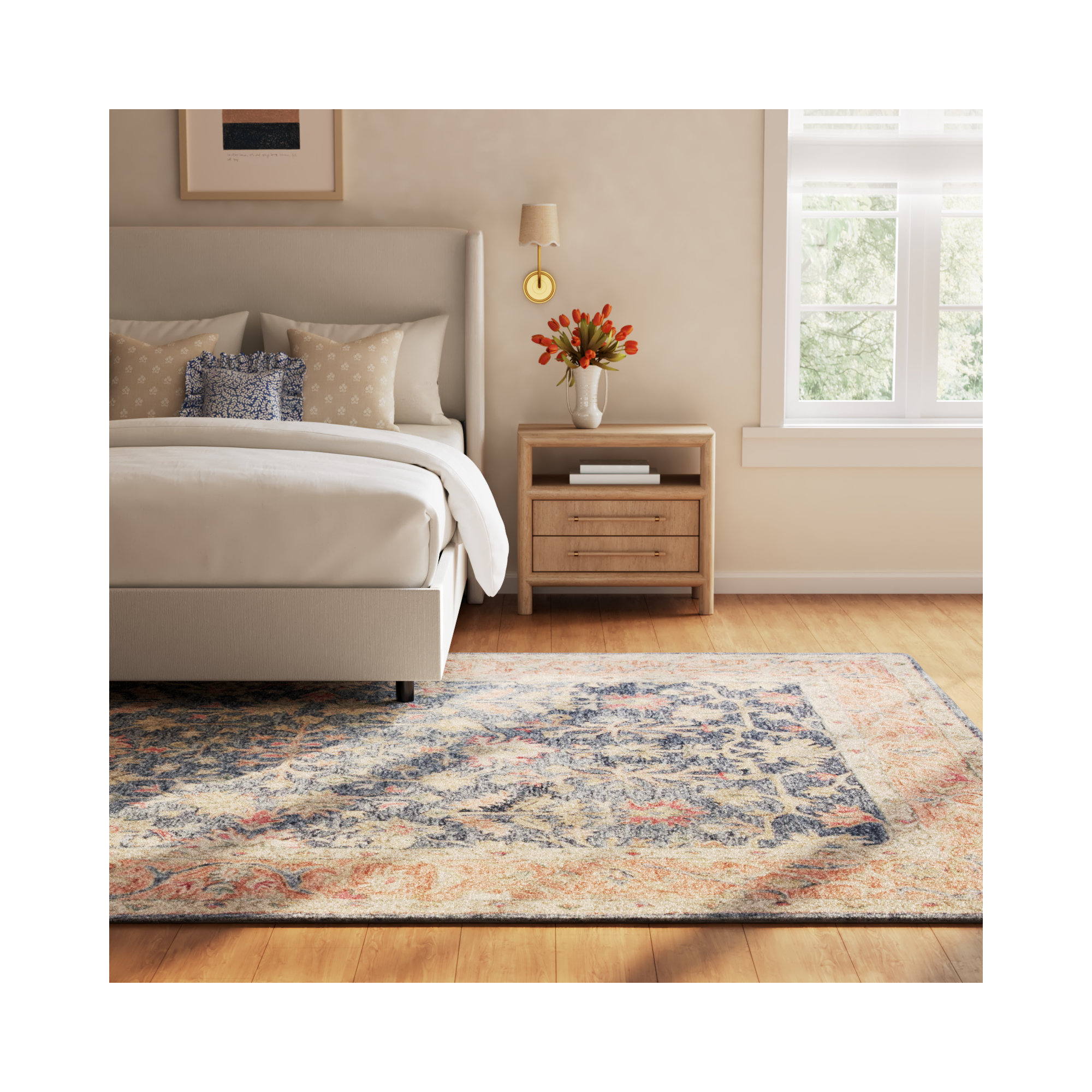 Lindsay Handmade Wool Moonlight Blue/Apricot Orange/Birch Rug, Rectangle 8'10" x 11'9"
