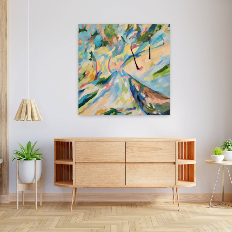 Contemporary Art Abstract Colourful Whimsical Oak Landscape Nature Art, 36" H x 36" W