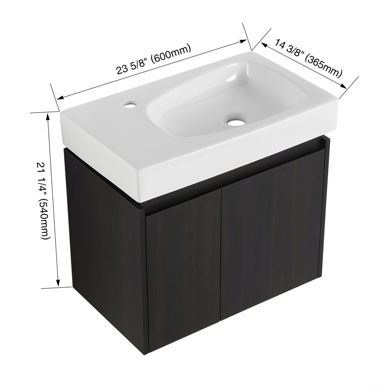 Takeyuki  Bathroom Vanity with Basin, Wall Mounted Floating Vanity Sink Combo, Black