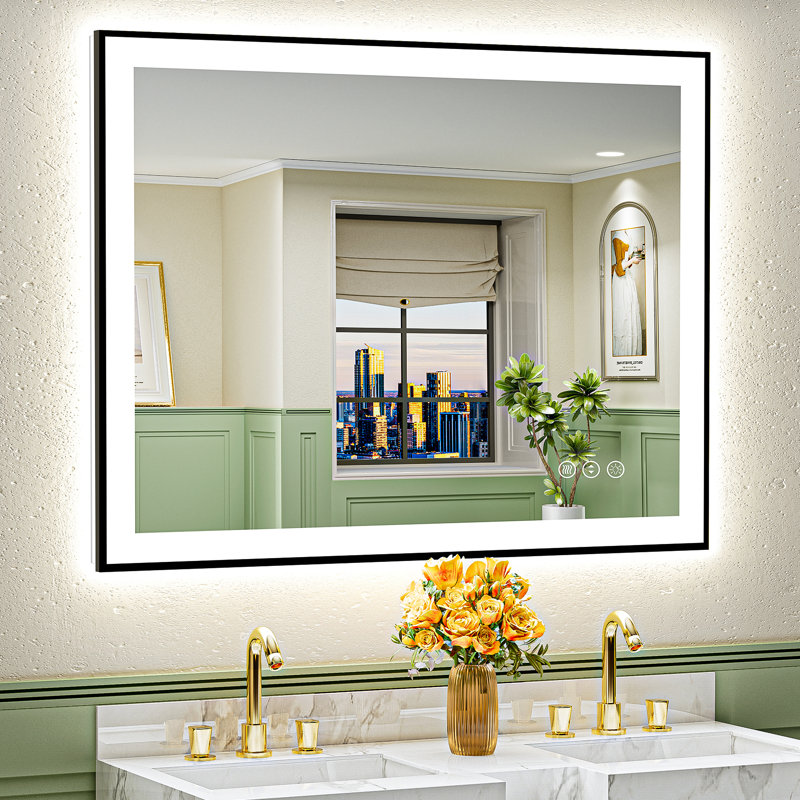 Miroir de salle de bain Tyeishia Matte, 40 po x 36 po
