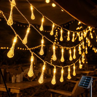  Aman 21.3 ft Solar Powered Water Drop Fairy String Lights with 8 Modes 30 LED Outdoor Waterproof for Garden Patio Decor
