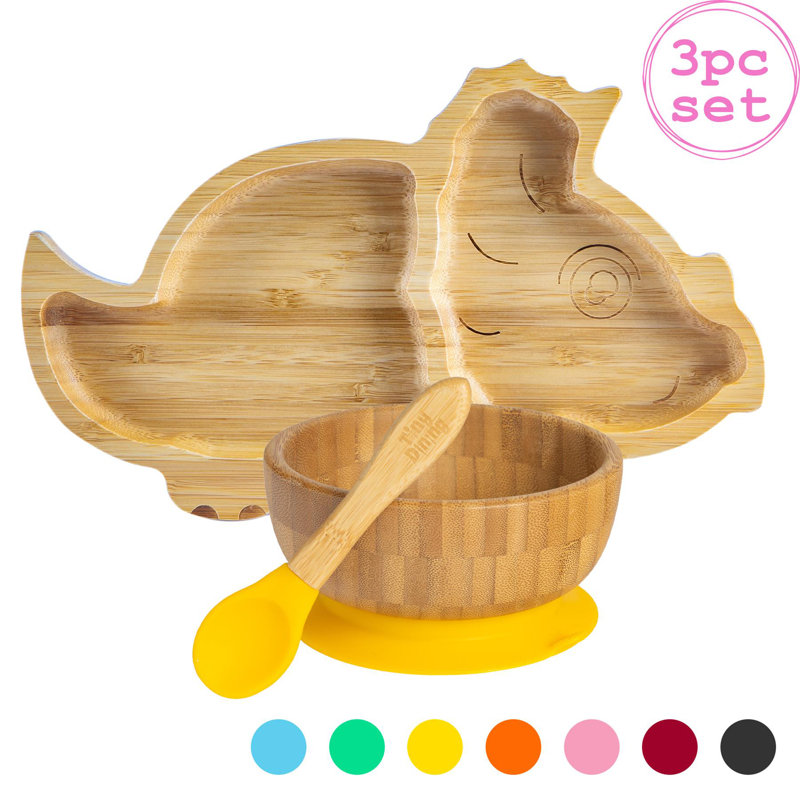 Tiny Dining - Children's Bamboo Suction Dinosaur Dinner, Yellow