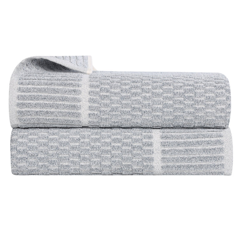 Blue Nile Mills Viscose Cotton Blend Bath Sheet Set - Checkered Texture - Quick-Dry, Fade-Resistant, Denim Blue