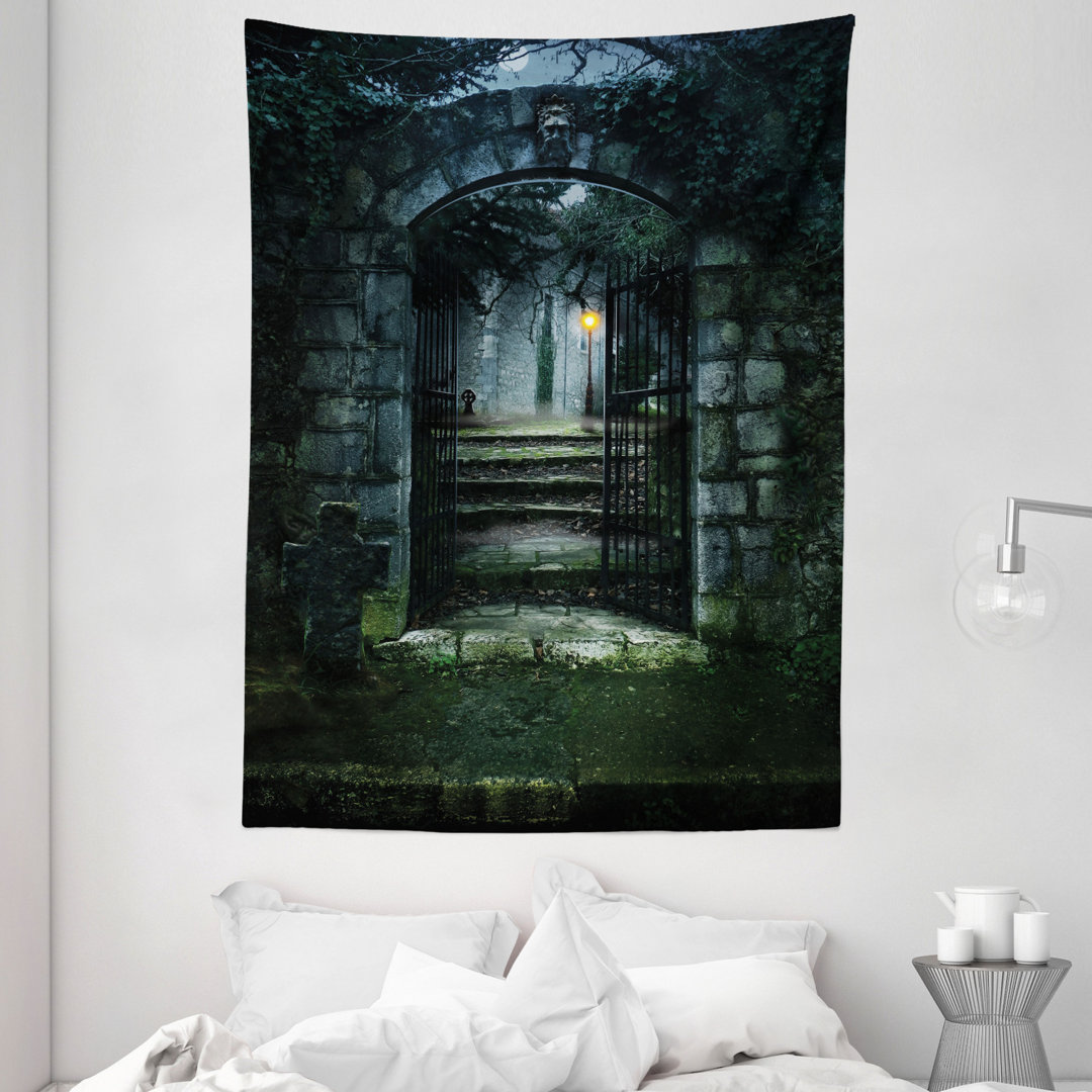 Wandbehang Bild des Tores eines dunklen alten Spukhauses Friedhof Dead Myst Fiction