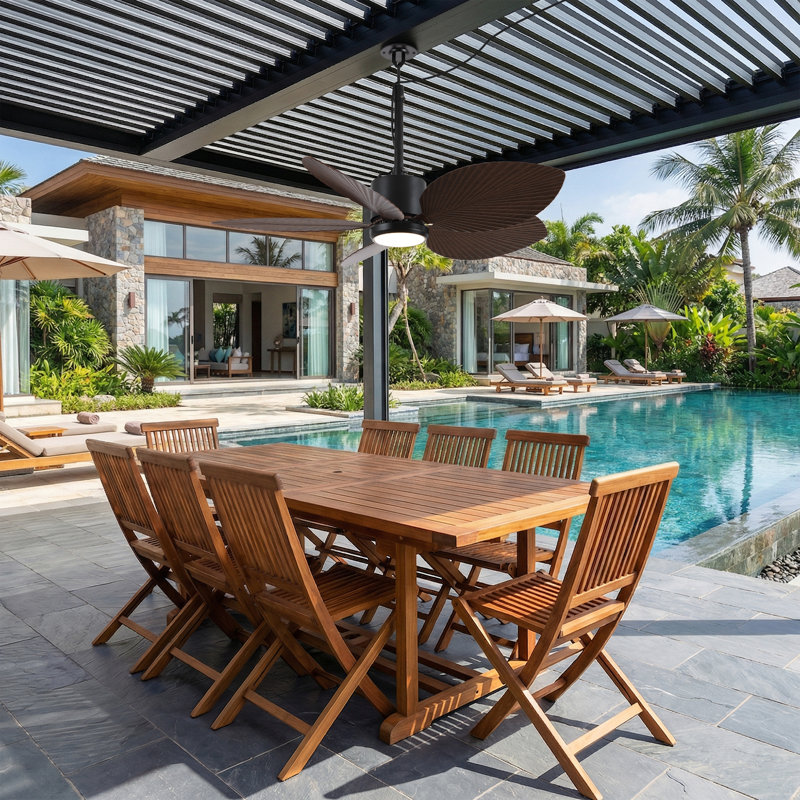 42" Tropical IP66 Waterproof Outdoor Plug-In Dimmable 3CCT LED Ceiling Fan with Remote Control, Gazebo Fan, 6-Speed Reversible DC Motor, Timer