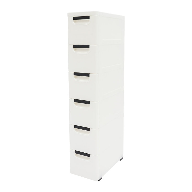 Armoire de rangement à 6 tiroirs avec roulettes, Blanc