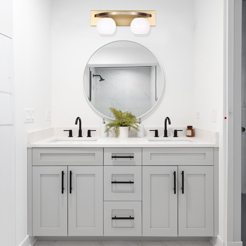 Pergola 6,5 po Honorina Meuble-lavabo 2 lumières or avec abat-jour en verre opale