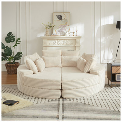 Canapé rond modulaire en velours côtelé de 78,5 po - Fauteuil inclinable convertible surdimensionné avec coussins pour le cou et canapé-lit 2 en 1