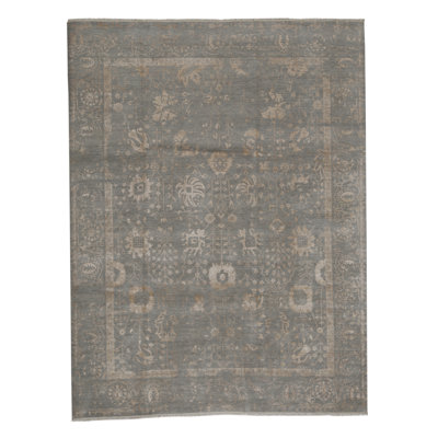Tapis gris clair et orange noué à la main de haute qualité