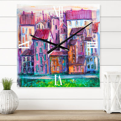 Rue avec de vieilles maisons colorées - horloge murale moderne