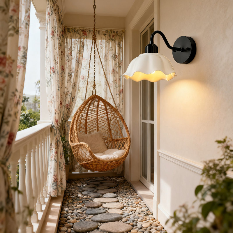 Applique murale moderne en céramique avec abat-jour blanc minimaliste, lampe murale de style Mid-Century rétro pour chambre à coucher, salle de bain, couloir et salon
