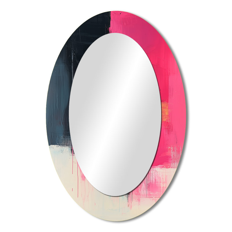 Blakc et rose se rencontrent dans le rêve III - grand miroir mural ovale sur métal, 36 po x 24 po