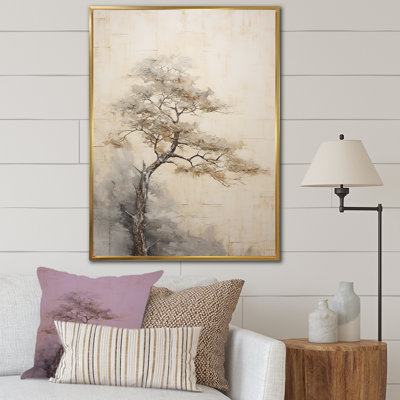 «Beige Tree Pine Zen Scenery IV», reproduction d'art sur toile