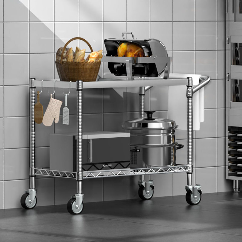 Chariot utilitaire à 2 niveaux avec roues, Argent argent