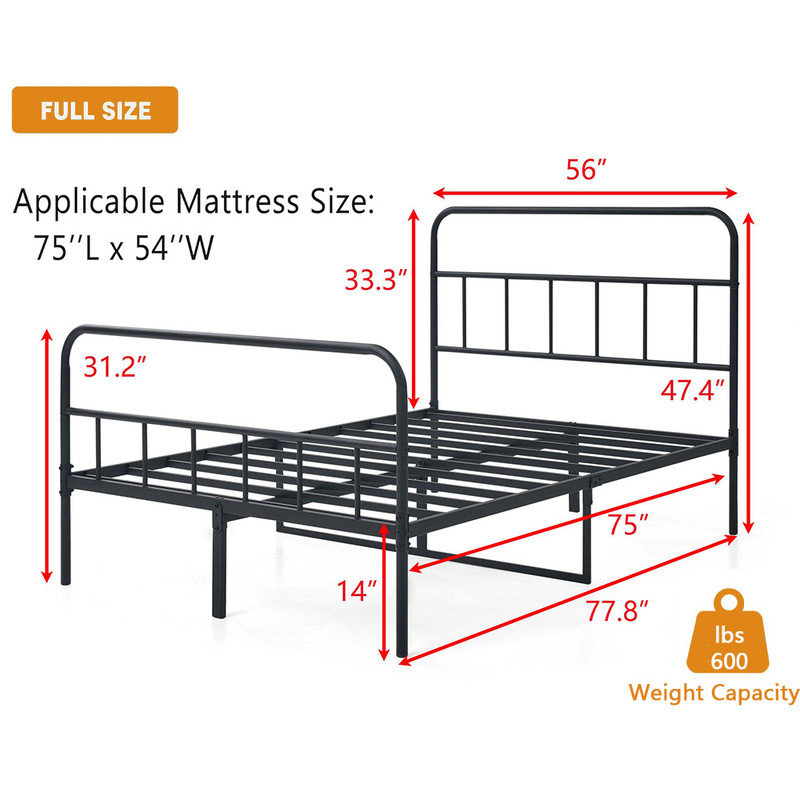 Latanja Metal Platform Bed Frame with Headboard, Full / Double