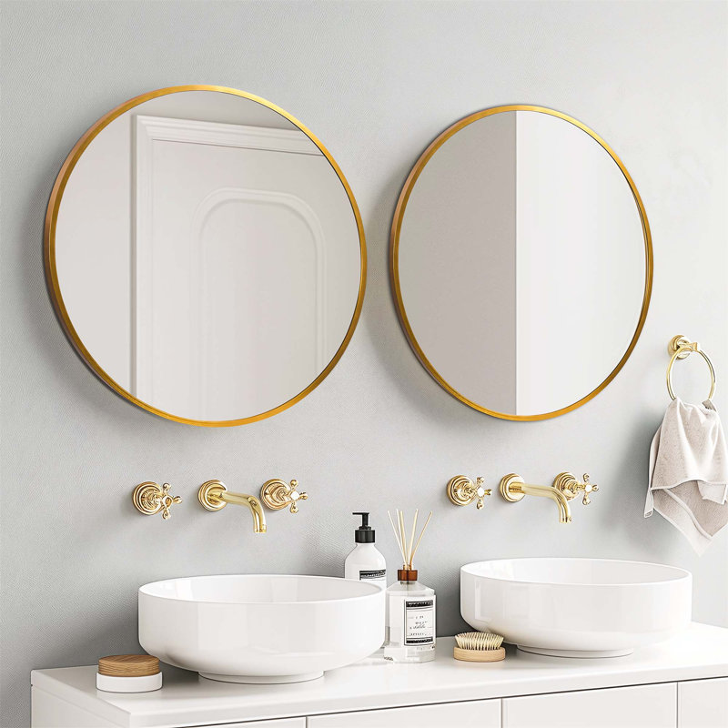 Menahan Metal Round Mirror, Gold, 36" x 36"