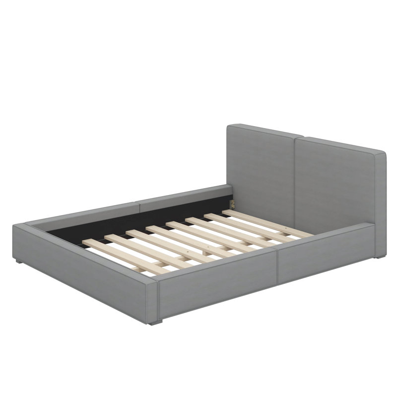 Queen-Sized Upholstered Platform Bed With Robust Solid Wood Construction, Gray