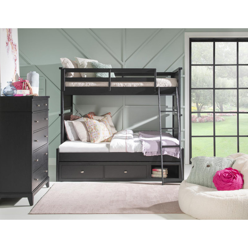 Lit superposé simple au-dessus d'un lit double avec échelle Today's Traditions - Collection Trisha Yearwood Home pour jeunes - Style shaker et maison de campagne - Finition hickory / forgeron - Bois francs et placage de chêne