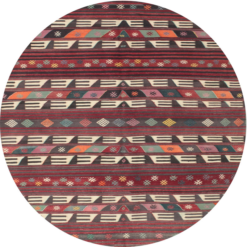 Tapis de zone rouge/brun contemporain, Rond 7 pi
