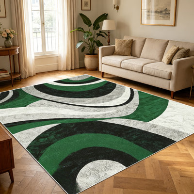 1PC Green Black White Gray Retro Swirl Abstract area rugs for Living Room, Soft and Comfortable, Suitable for all seasons, easy-to-maintain, machine washable Indoor floor mat, Under Table Farmhouse suitable for dining room, bedroom, entryway,