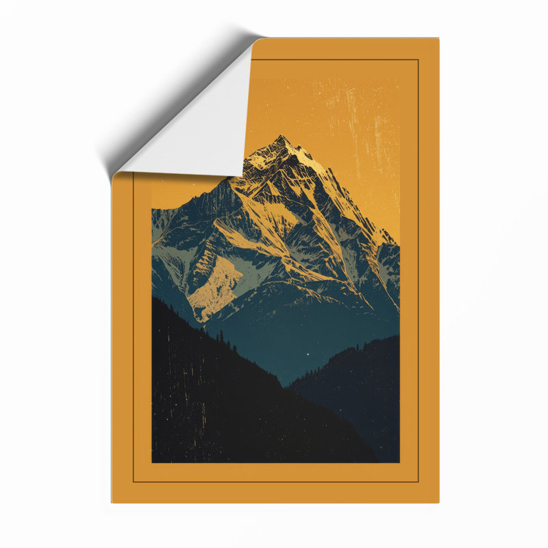 Mountain in Gold Frame Retro - Framed Print, A3 - 42.0 x 29.7 cm, Unframed