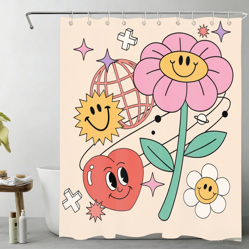 Caricature de rideau de douche 72 x 72 po Smiley