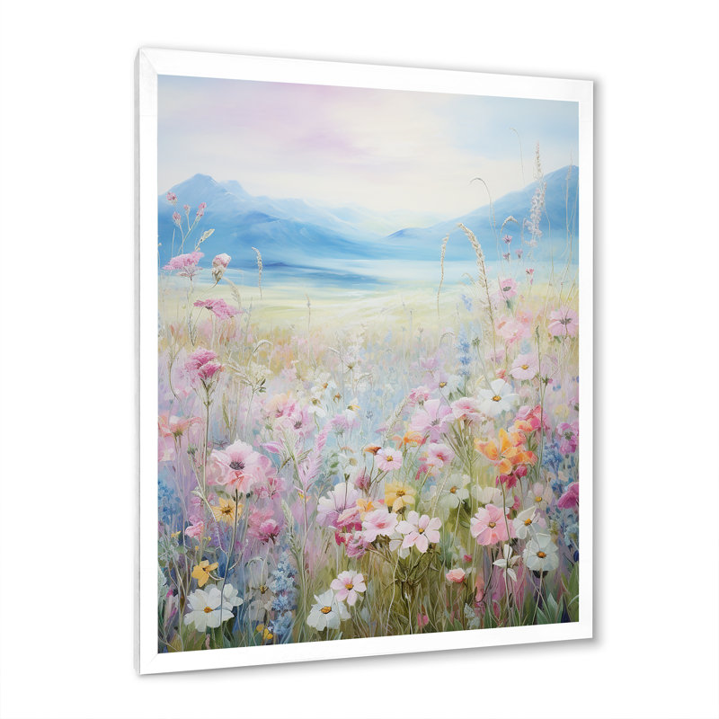 Kawaii Meadow Landscape - impression, Cadre simple blanc, H 40 po x l 30 po x P 1,5 po