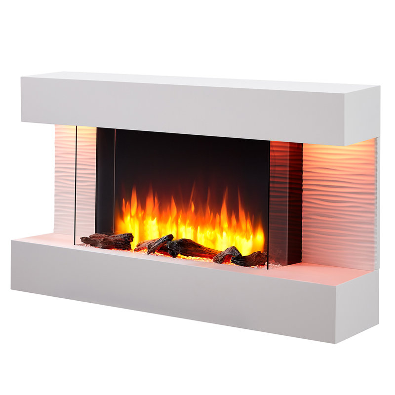 KINGSTON FLAMME Electric Fireplace with, 60cm H x 110cm W x 25cm D, White