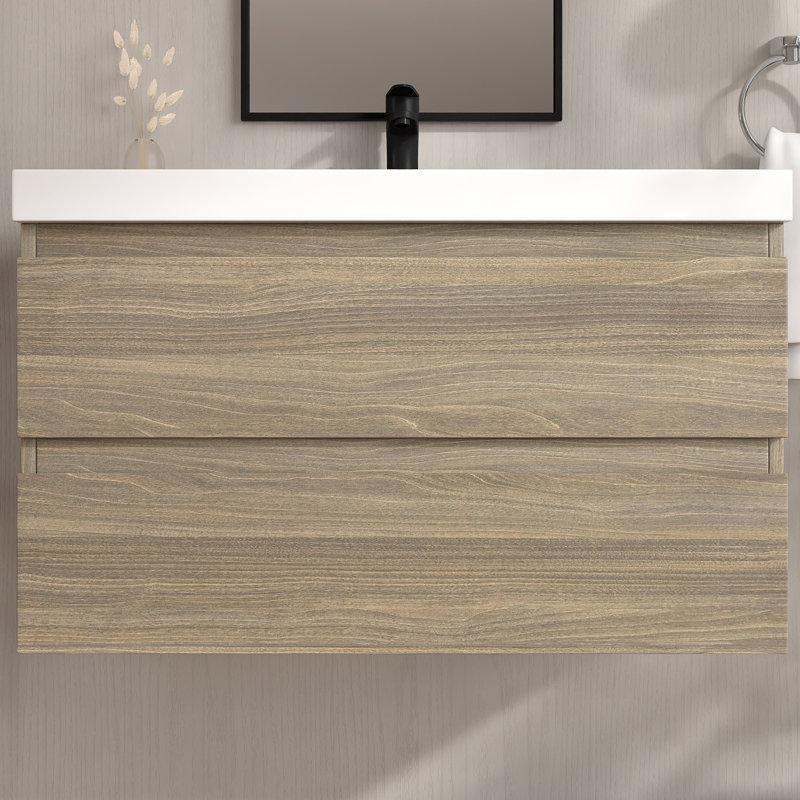Meuble-lavabo mural simple 35,5 po avec plateau en résine, Gris