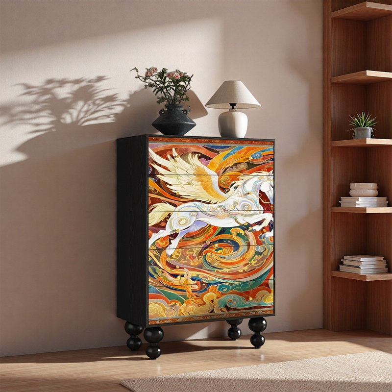 Armoire de rangement robuste à cinq tiroirs en pin