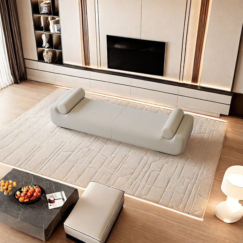 Banc rembourré en tissu Stylish, H 23,62 po x l 70,86 po x P 23,62 po, Blanc cassé