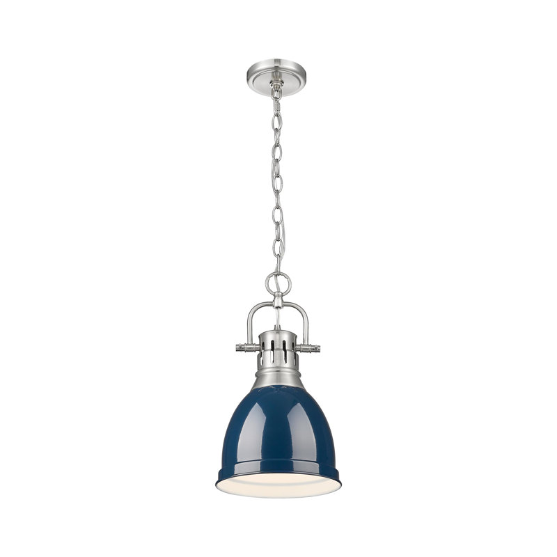 Luminaire suspendu 1 lumière avec chaîne Cajoux, H 8,875 po x l 8,875 po, Bleu marine mat, Étain